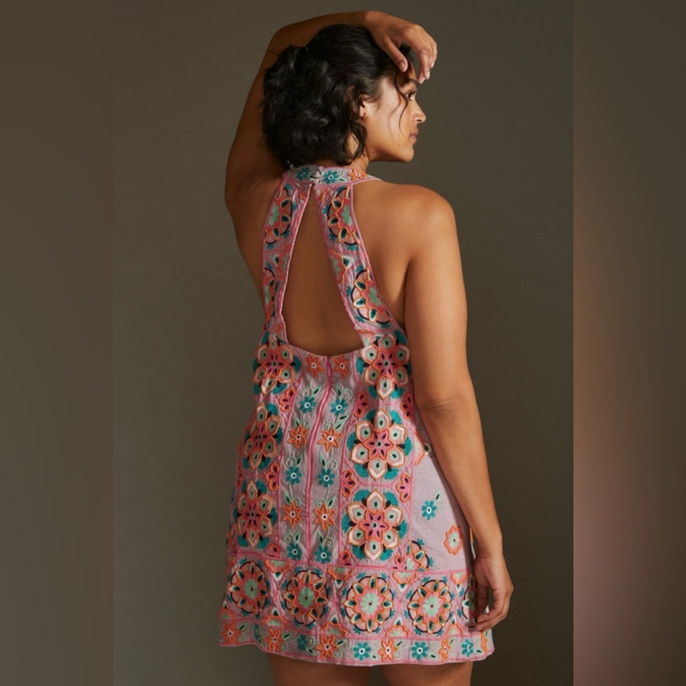 NWT Anthropologie- Embroidered and Beaded Mini Shift Dress. Size 14 - Picture 2 of 16